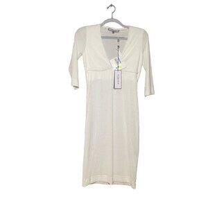 Fisico Ribbed Deep V-Neck White‎ Dress S